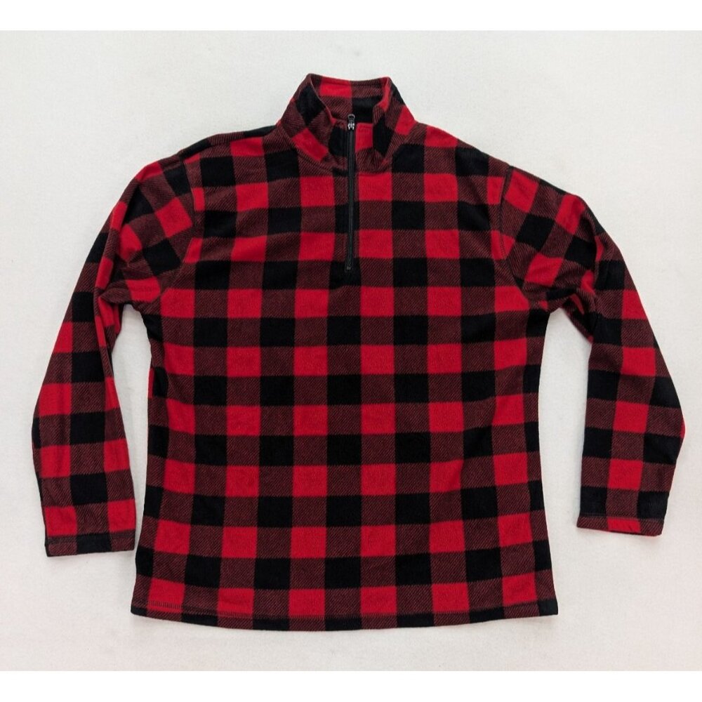 Rugged Wear Men's 1/4 Zip Fleece Sweater Size XL Red Black Buffalo Plaid